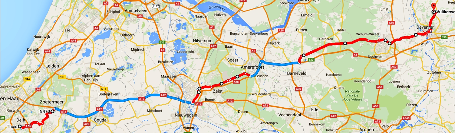 Google Maps route Delft-Diepenveen